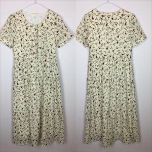 NEW Hidden Alley Midi Boho Dress Size S Womans Ivory Red Floral Short Sleeve